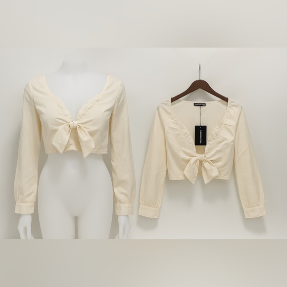 Plus White Tie Front Ruched Blouse - Picture 1 of 4